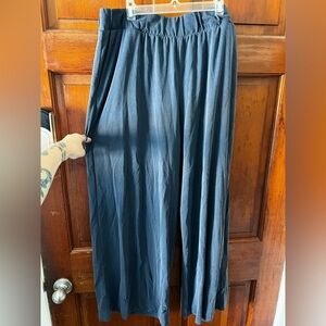 MONKI Super Soft Wide-Leg Trousers – Navy – XL Lounge Pants Pull-Up Comfy Blue